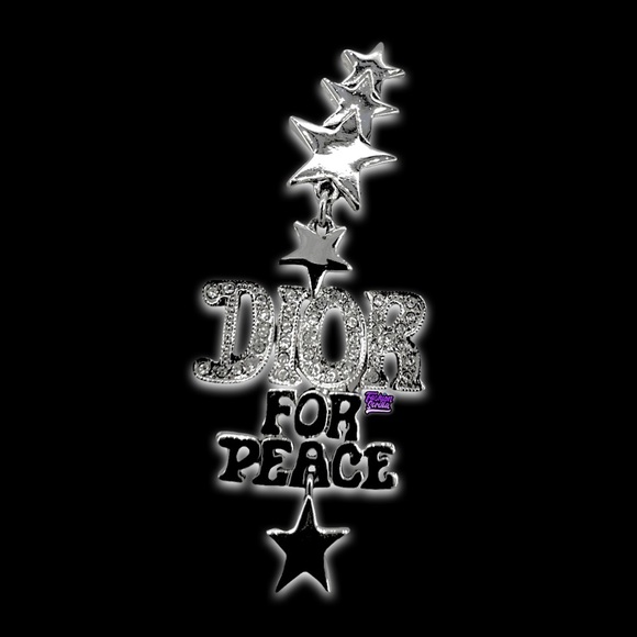 Vintage Christian Dior 70’s Silver Diamanté Crystal Dior For Peace Logo Earrings - Picture 10 of 17